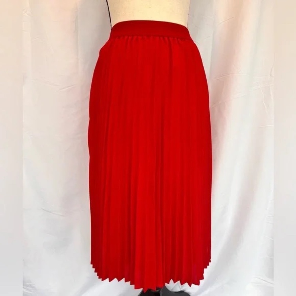 Women's High Waisted, Elastic Waistband, Pleated A-Line Swing Skirt, Red, S,